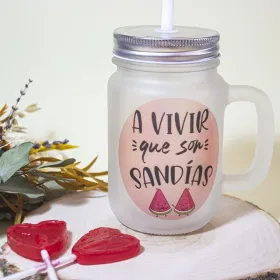 Mason Jar "A vivir que son sandías"