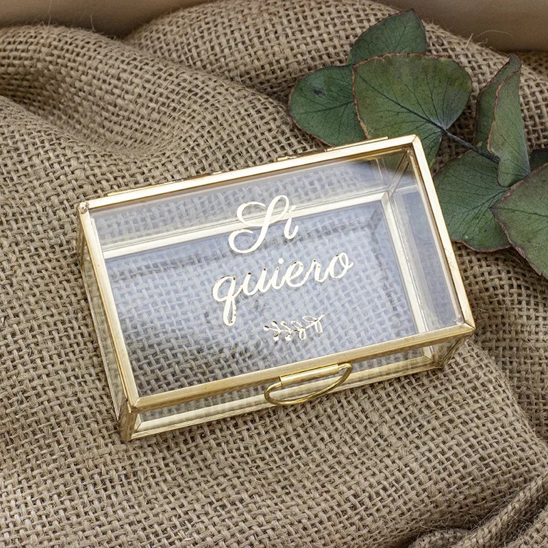 Caja porta alianzas cristal "Sí quiero"