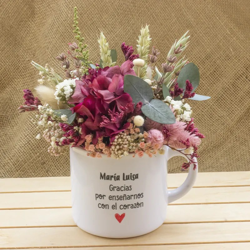 Taza flores preservadas "Gracias profe"