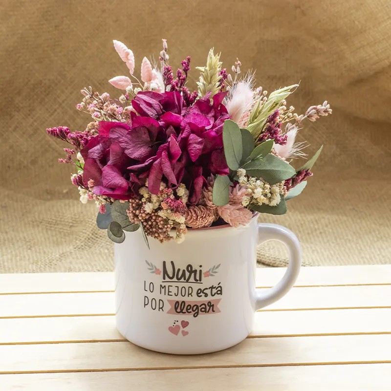 Taza retro personalizada flores preservadas