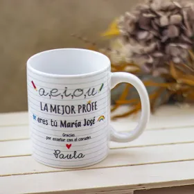 Taza "A, e, i, o, u mejor profe eres tú"