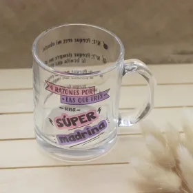 Taza de cristal "Súper madrina"