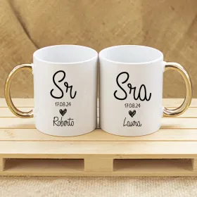 Pack 2 tazas asa metalizada "Sr y Sra"